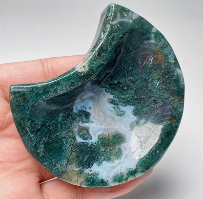 Natural Green Moss Agate Moon gemstone Jewelry dish