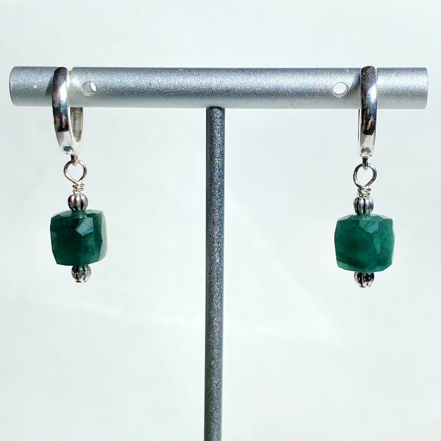 Emerald gemstone and Sterling Silver Earrings