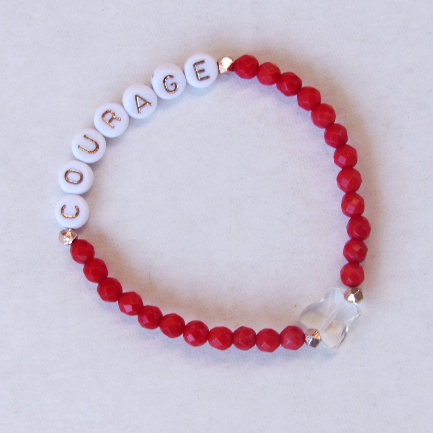 Coral, Clear Quartz, 18 Kt Gold Vermeil over Sterling Silver, “Courage” Stretch Bracelet