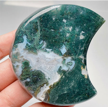 Natural Green Moss Agate Moon gemstone Jewelry dish