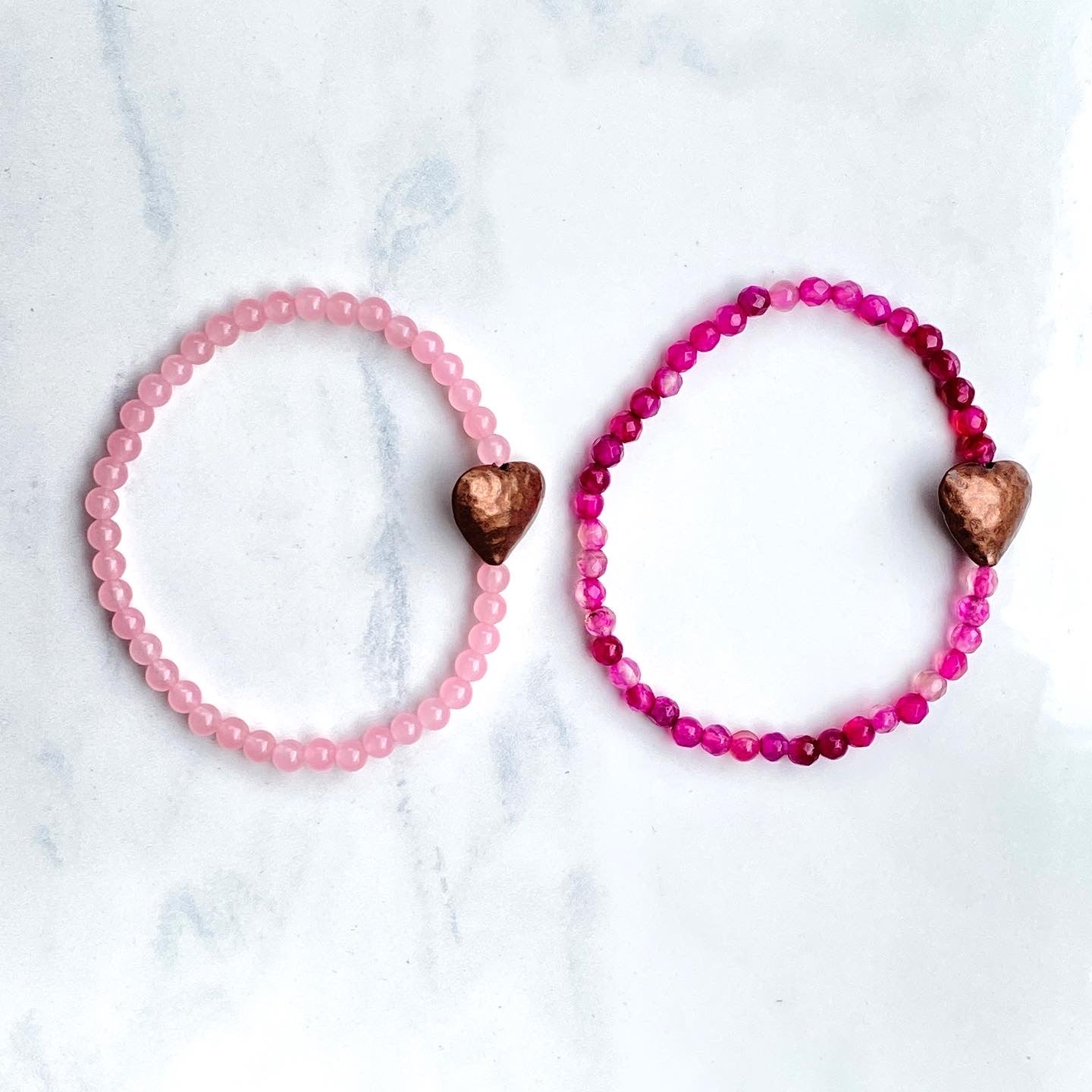 Pink gemstone and Copper heart bracelet