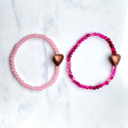 Pink gemstone and Copper heart bracelet