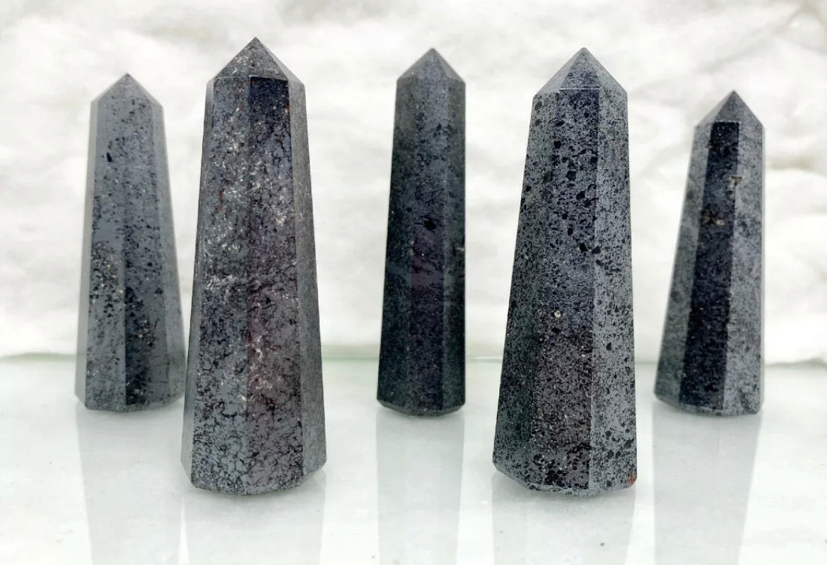 Natural Hematite gemstone tower point healing Wand