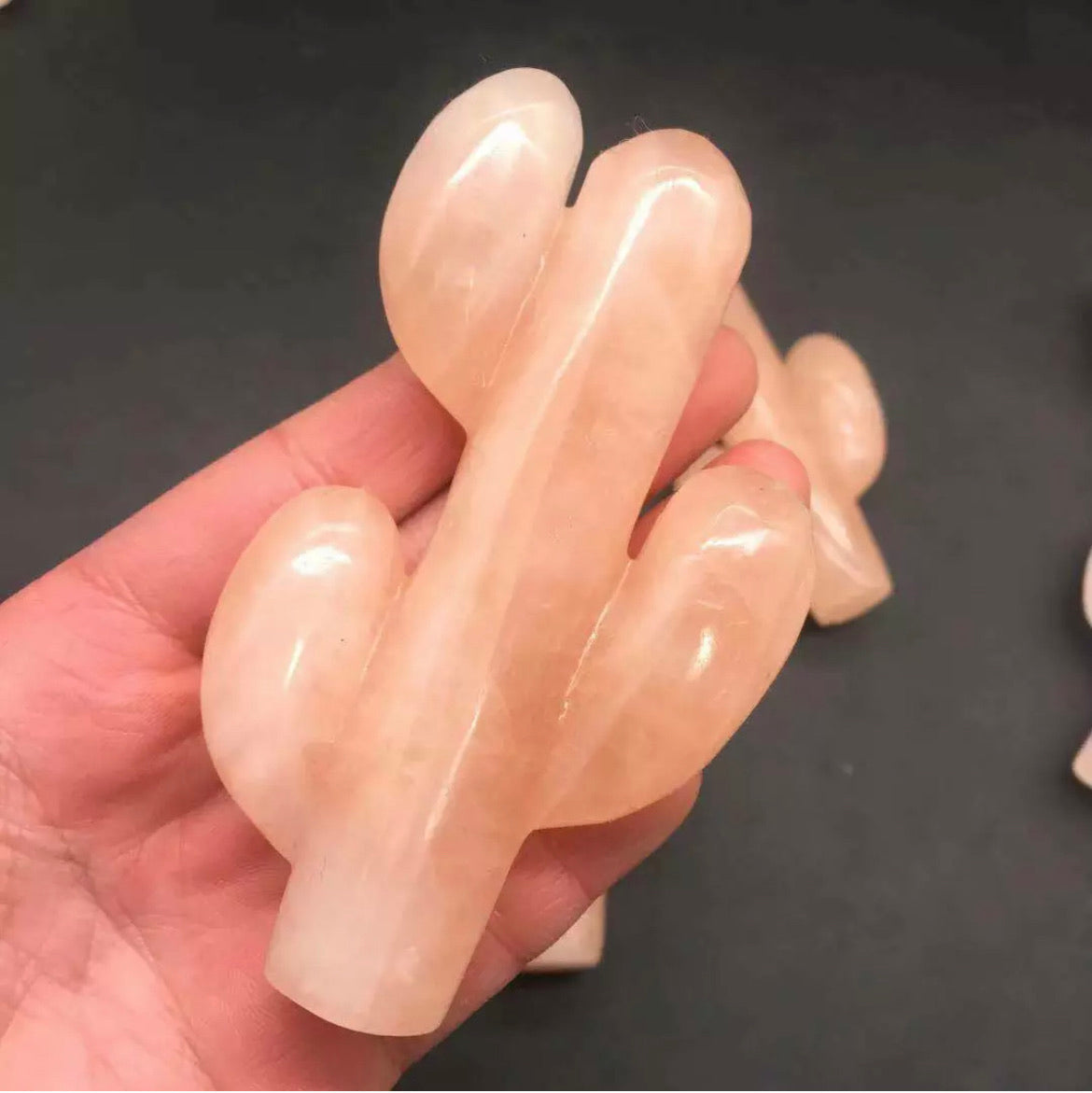 Natural Rose Quartz gemstone Carved Cactus