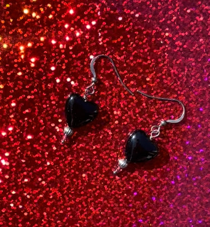 Black Heart Drop Dangle Earrings