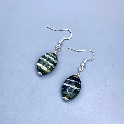 Green Zebra Jasper Gemstone and Sterling Silver Drop Earrings