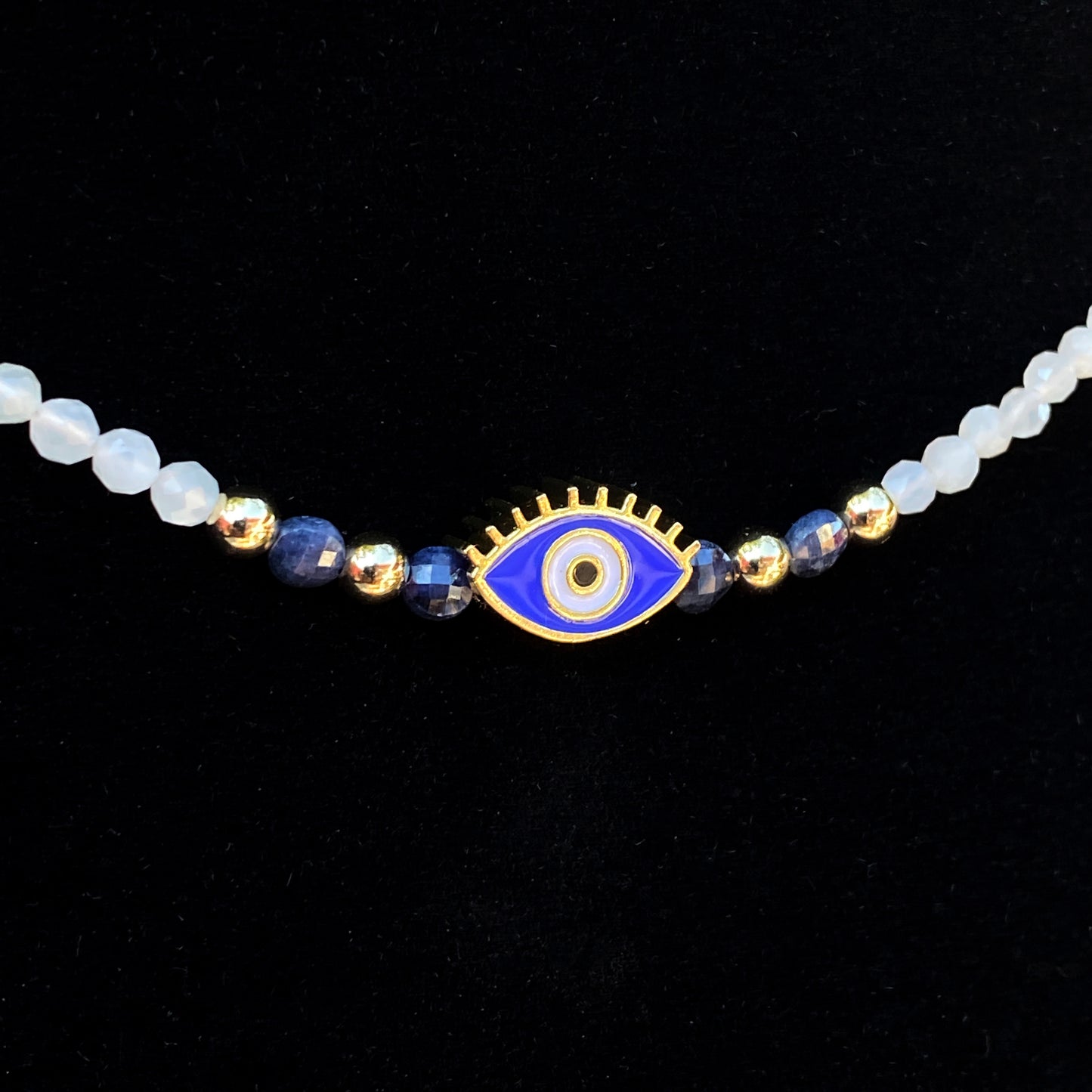 Moonstones and Blue Sapphire Evil Eye Necklace