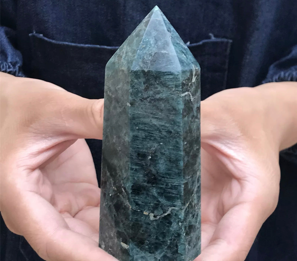 Natural Blue Apatite Gemstone Tower Point Obelisk