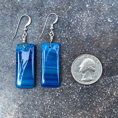 Blue Agate Drop Earrings Wrapped with Sterling Silver