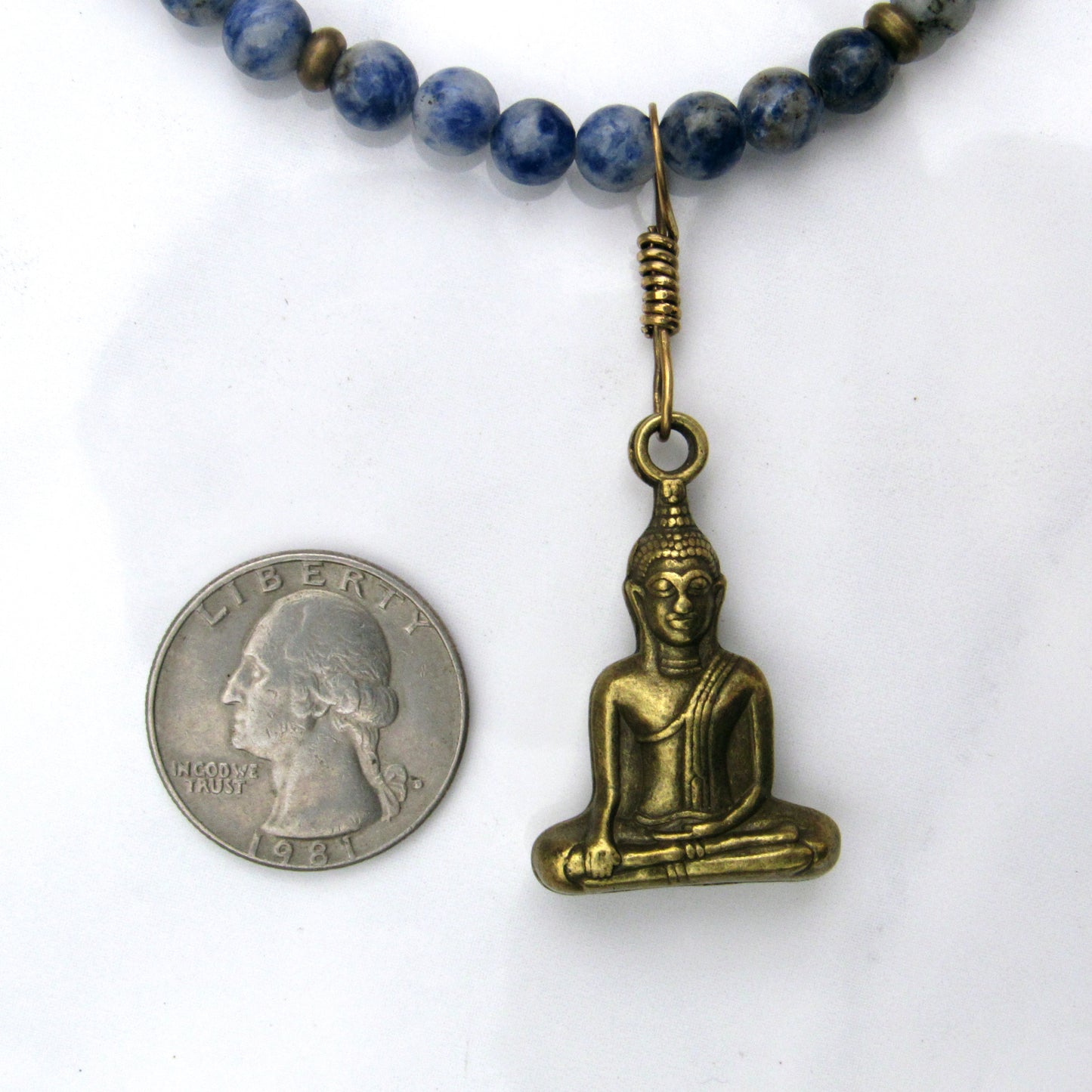 Blue Spot Jasper gemstone and brass Buddha pendant necklace