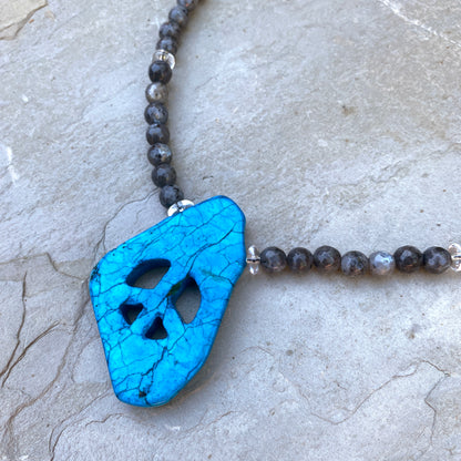 Howlite Peace Sign, Black Labradorite, and Clear Quartz w/ Sterling Silver Clasp