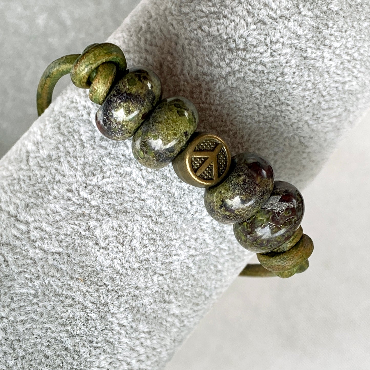 Dragon's Bloodstone Gemstone and Leather Peace Bracelet