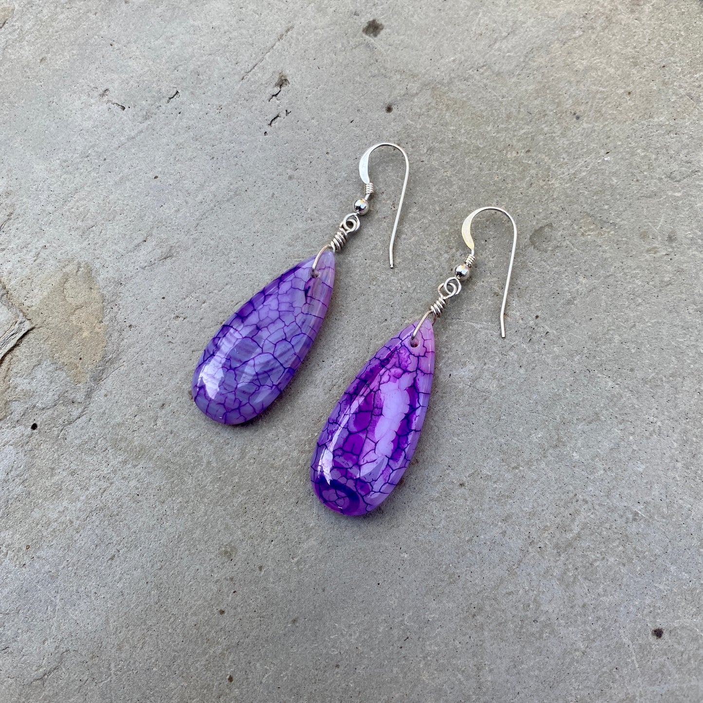 Purple Dragon’s Vein Fire Agate & Sterling Silver Earrings