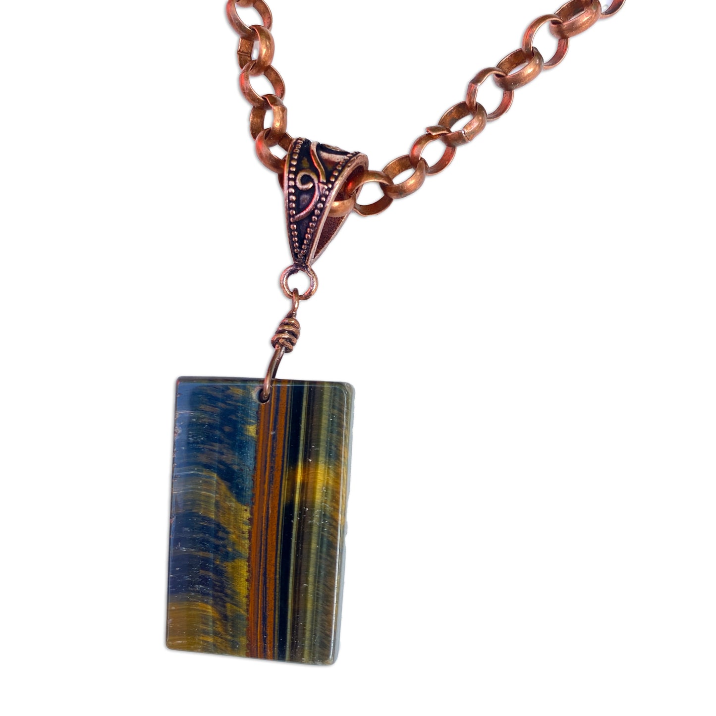 Tiger eye gemstone pendant on Copper Chain