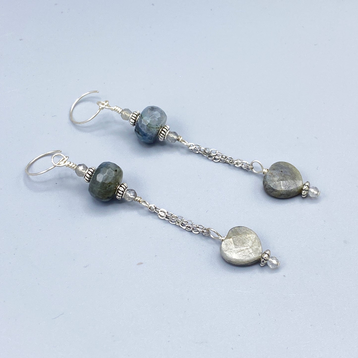 Labradorite, White Topaz Gemstone, and Sterling Silver Earrings