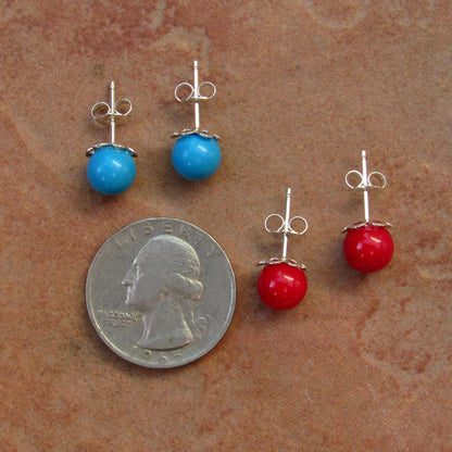 Genuine Sleeping Beauty Turquoise 8 mm Studs on Sterling Silver posts