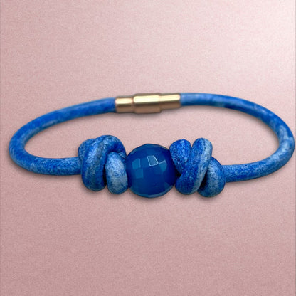 Blue Agate gemstone Leather Bracelet