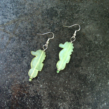 New Jade Gemstone Seahorse and Apatite w/ Sterling Silver Drop Earrings