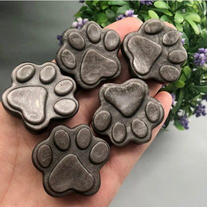 Silver obsidian dog cat paw