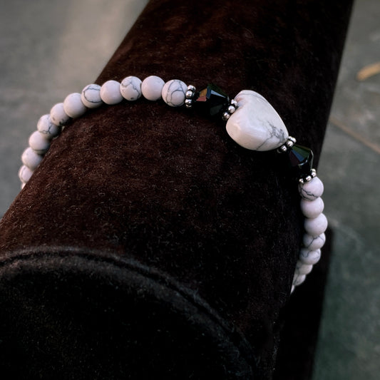 White Turquoise gemstone Bracelet with Onyx and Sterling Silver