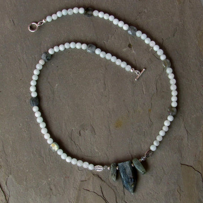 Aquamarine, Labradorite, kyanite gemstone with sterling silver necklace