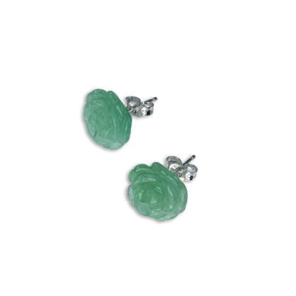 Carved Green Aventurine gemstone Stud Earrings