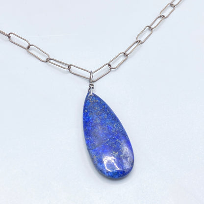 Lapis Lazuli Gemstone pendant on Silver chain necklace