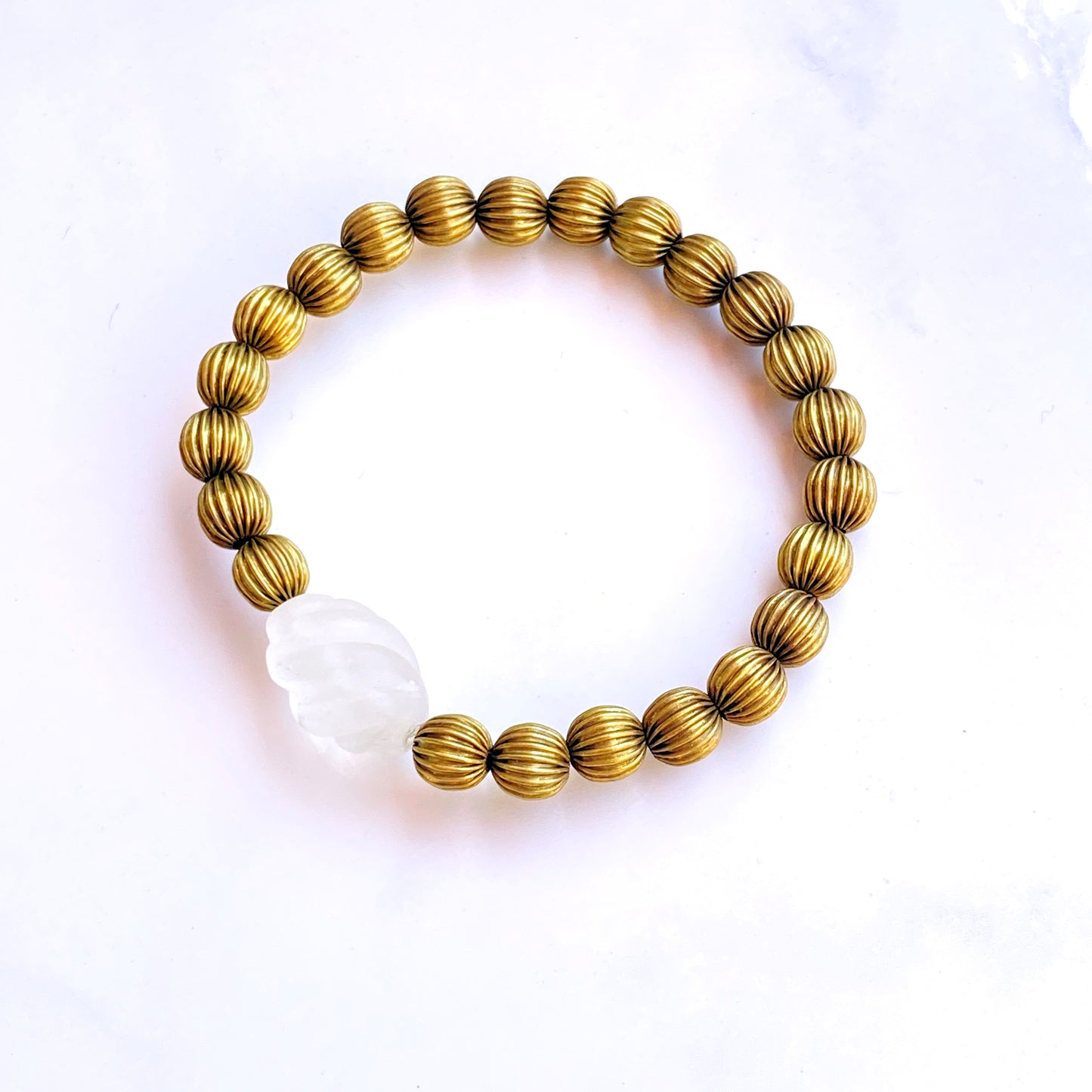 Brass and Quartz gemstone Stretch Bracelet