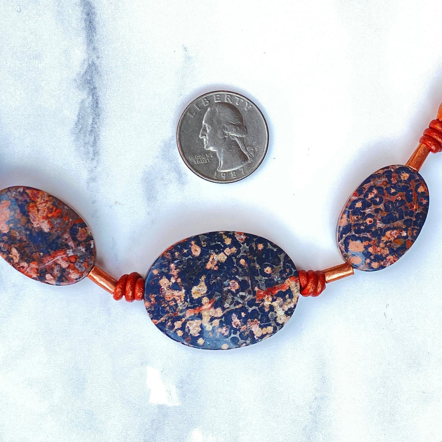 Leopard Print Jasper and Genuine Copper Hand Knotted on Leather