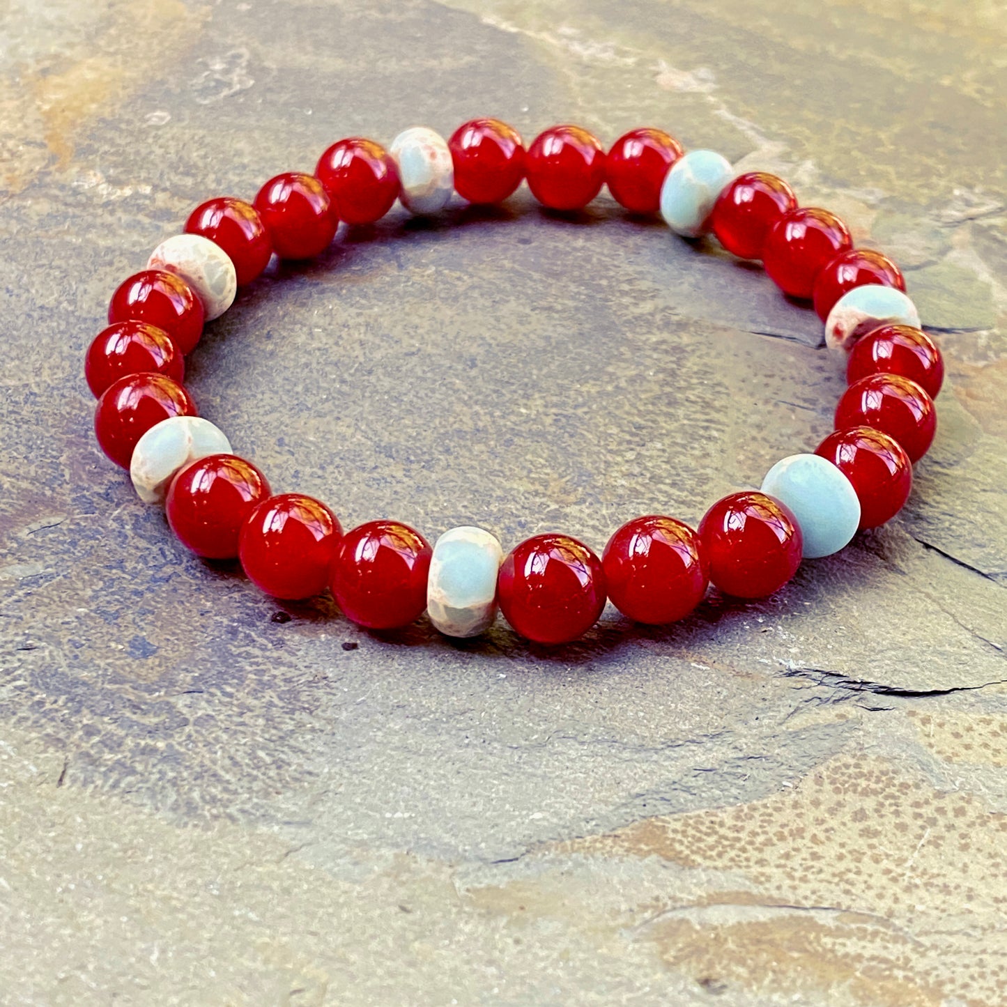 Men’s Carnelian and Sea Sediment Jasper Stretch Bracelet