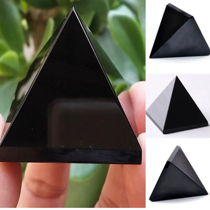 NATURAL Black Obsidian crystal Pyramid healing gemstone