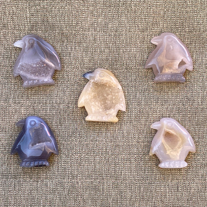 Agate Geode Gemstone shaped Penguins