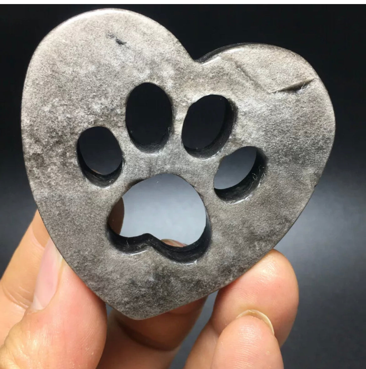 Silver Obsidian Heart with carved out paw