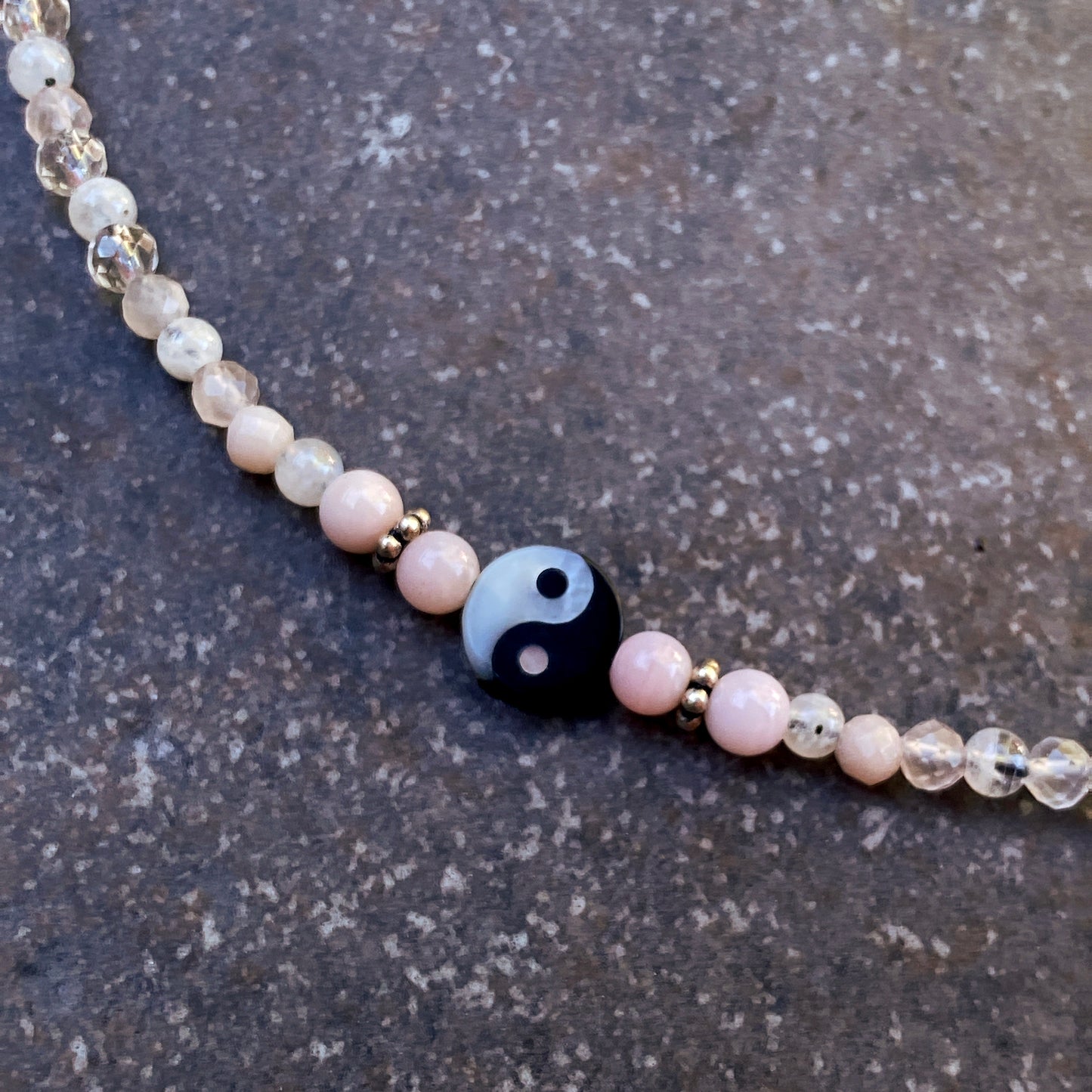 Mother of Pearl and gemstone Sterling silver Yin Yang Choker