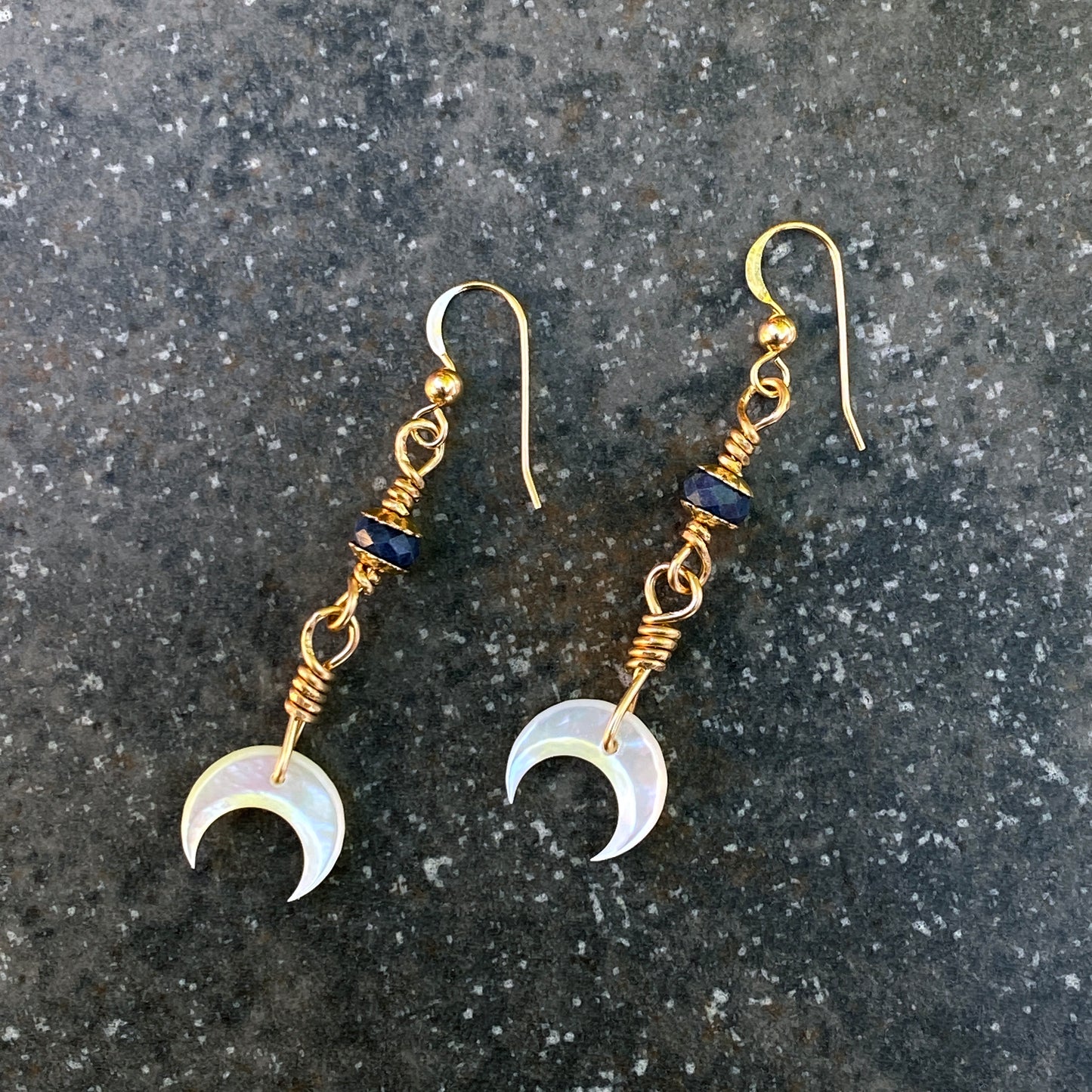 Blue Sapphire gemstone Moon Dangle Earrings