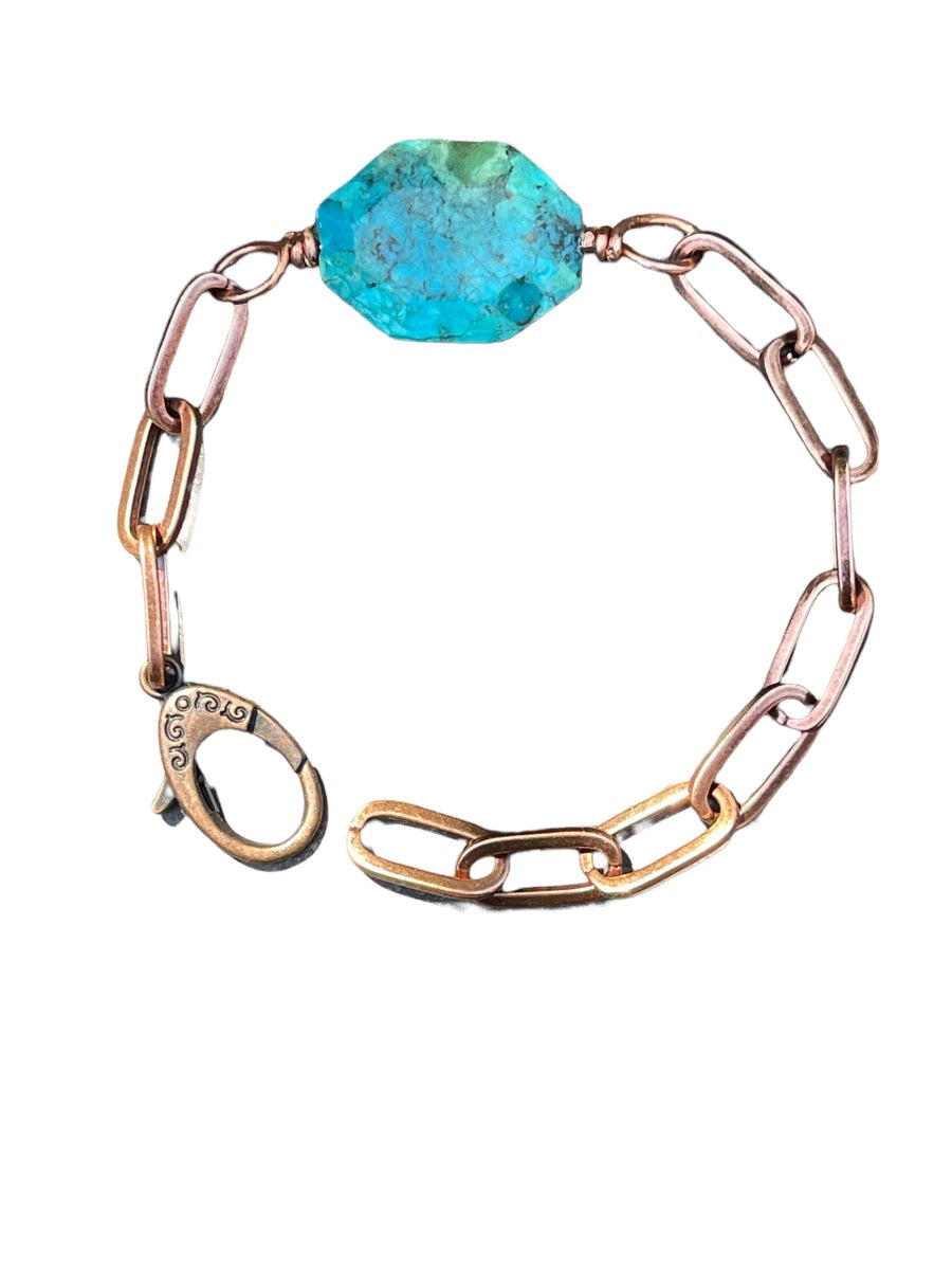 Turquoise gemstone and Copper chain bracelet