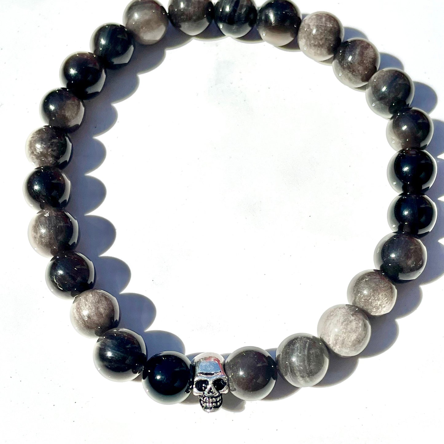 Silver Obsidian gemstone and Sterling Silver Skull