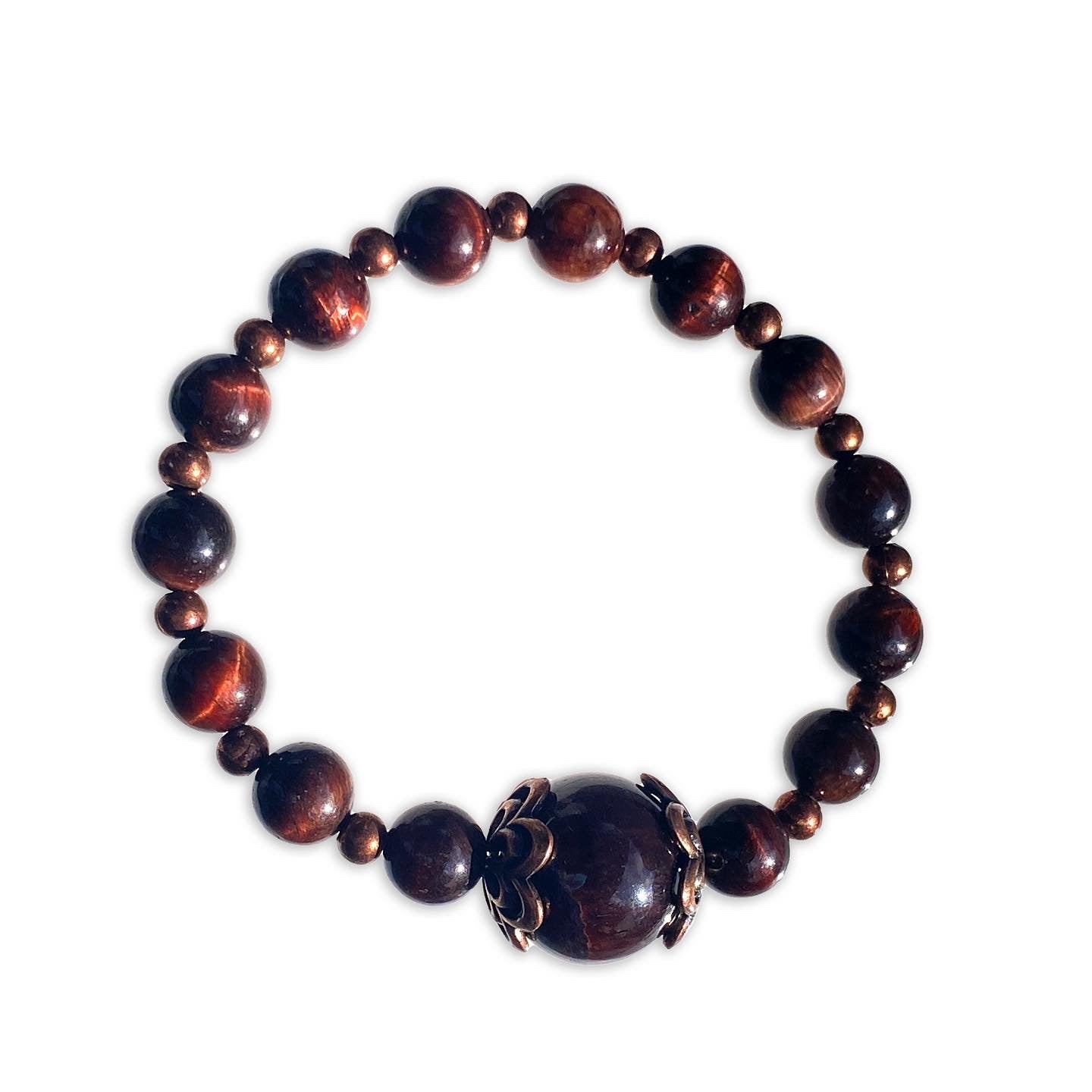 Red Tiger’s Eye gemstone and Copper stretch bracelet