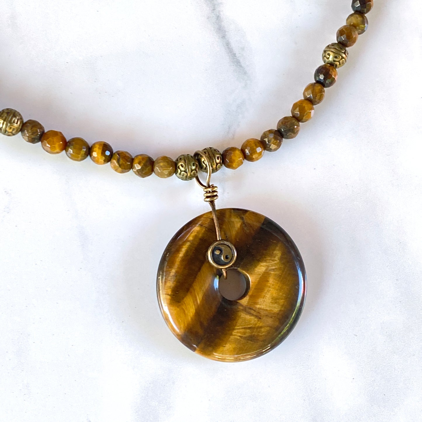 Tiger Eye gemstone and Yin Yang Necklace