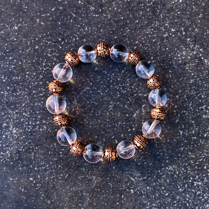 Quartz and Copper Beaded Stretch Bracelet