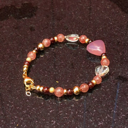 Women's Cherry Quartz, Chalcedony and Garnet Gemstone Bracelet