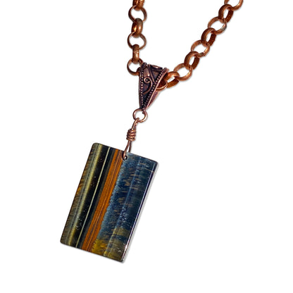 Tiger eye gemstone pendant on Copper Chain