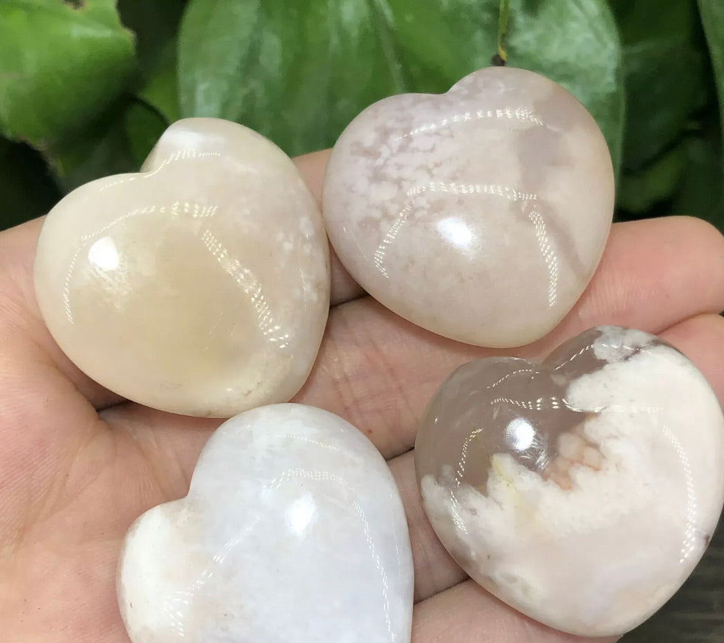 Natural Cherry Blossom Agate Heart