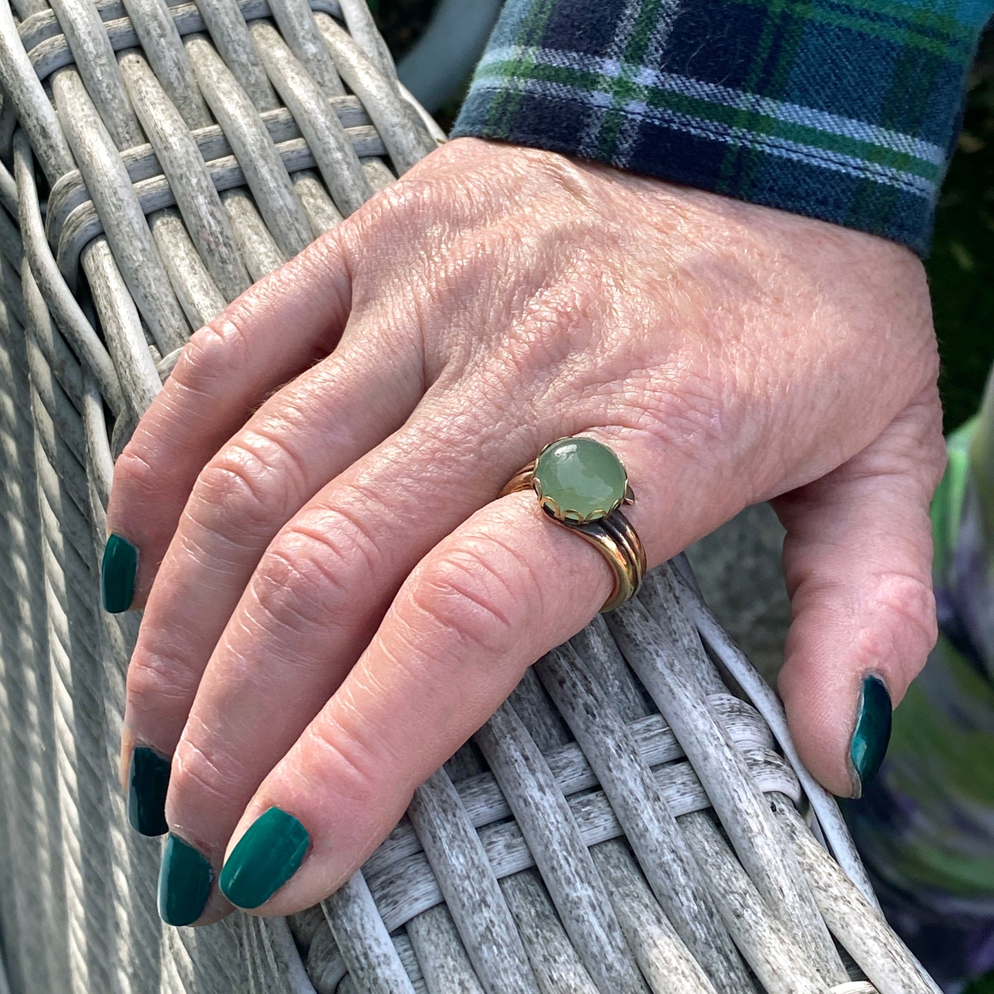 Green Aventurine gemstone and Brass Ring