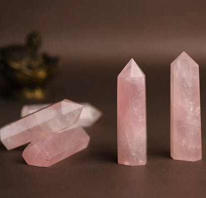 Pink Rose Quartz gemstone Crystal Point Wand Obelisk Natural Healing