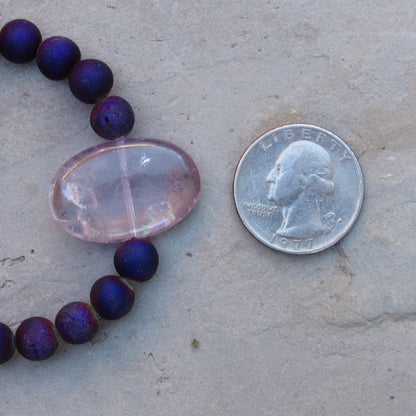 Purple Druzy Agates and Amethyst Gemstone Stretch Bracelet