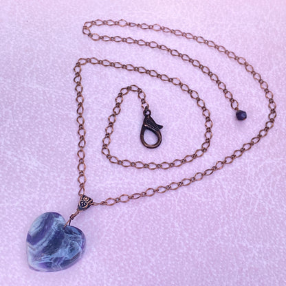 Amethyst Heart on Brass Heart Chain