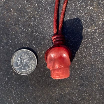 Cherry Quartz gemstone Skull leather Necklace