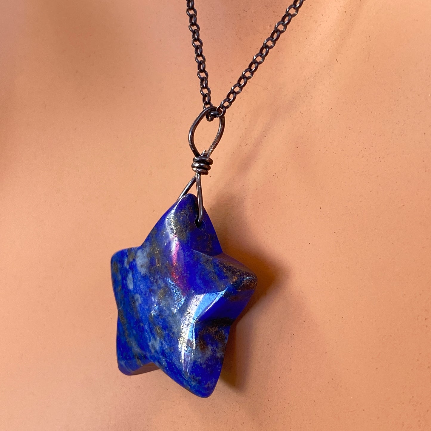 Lapis Lazuli Star on Oxidized Sterling Silver Chain