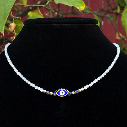 Moonstones and Blue Sapphire Evil Eye Necklace